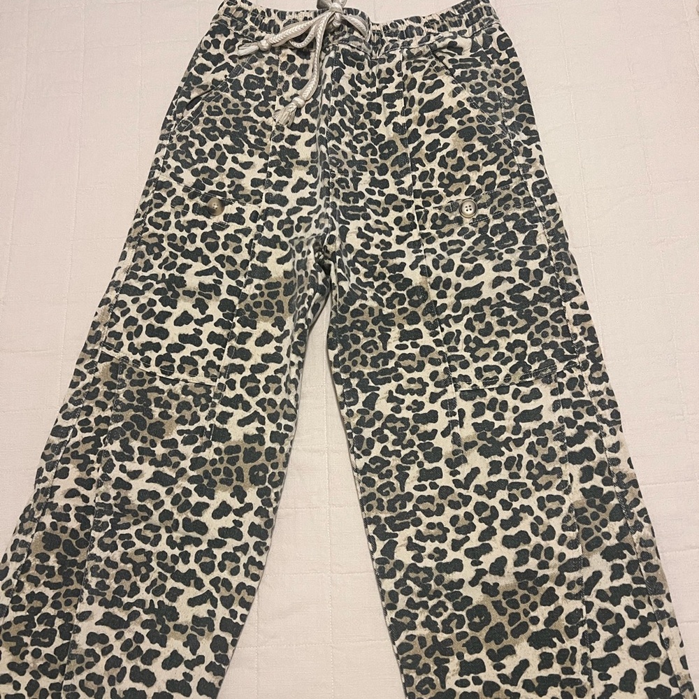bohme Leopard Print Wide Leg Jeans in Black and Cream